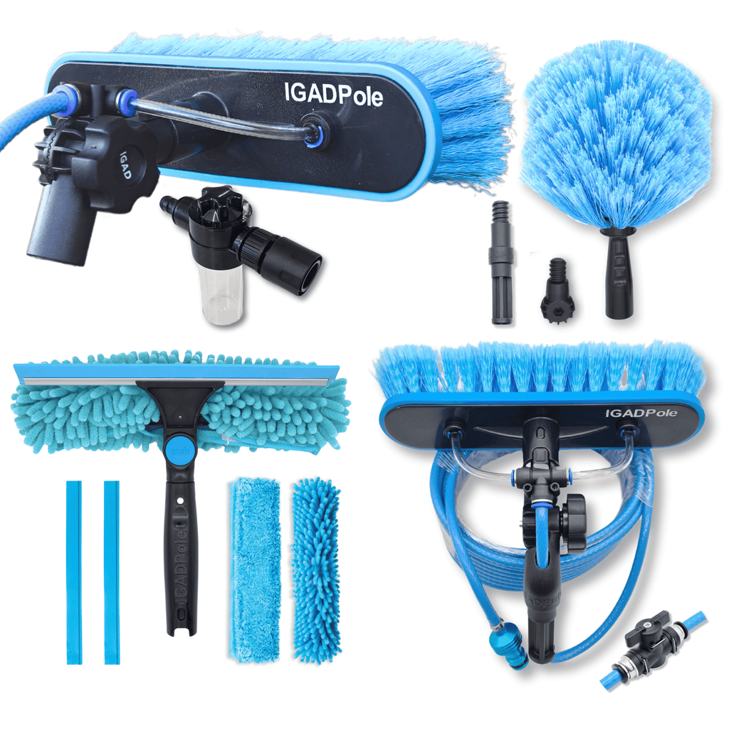 IGADPole Water-fed Brush, Cobweb Duster and 10"(25cm) Squeegee (No Pole Included)